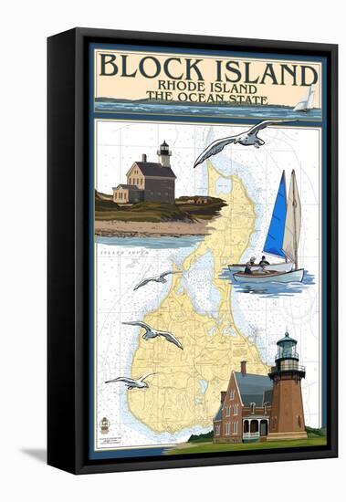 Block Island, Rhode Island - Nautical Chart-Lantern Press-Framed Stretched Canvas