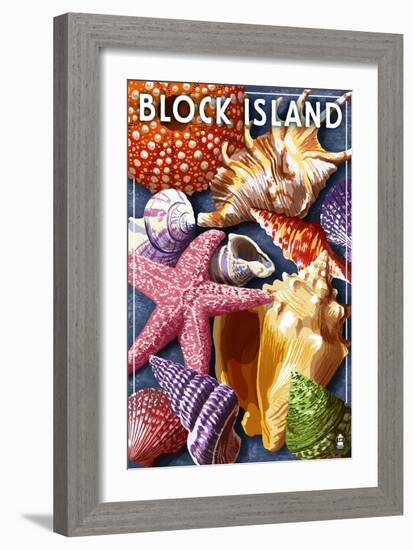 Block Island, Rhode Island - Shells Montage-Lantern Press-Framed Art Print