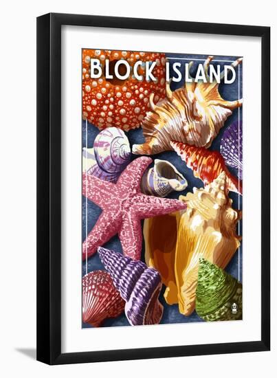 Block Island, Rhode Island - Shells Montage-Lantern Press-Framed Art Print