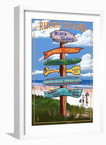 Block Island, Rhode Island - Sign Destinations-Lantern Press-Framed Art Print