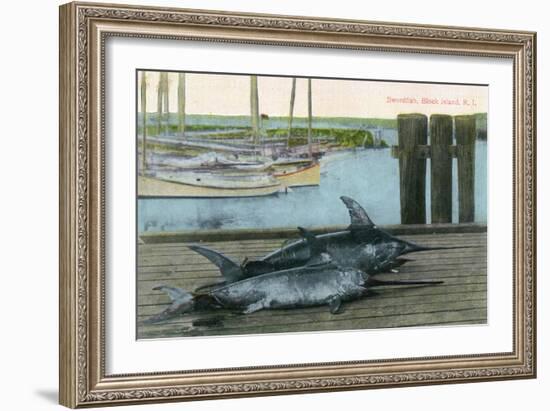 Block Island, Rhode Island - View of Two Swordfish-Lantern Press-Framed Art Print