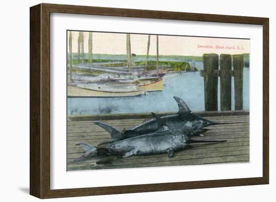 Block Island, Rhode Island - View of Two Swordfish-Lantern Press-Framed Art Print