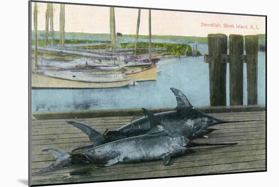 Block Island, Rhode Island - View of Two Swordfish-Lantern Press-Mounted Art Print
