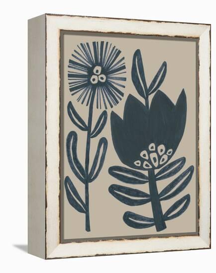 Blockprint Folk Flowers I-June Vess-Framed Stretched Canvas