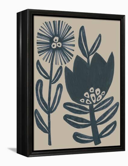 Blockprint Folk Flowers I-June Vess-Framed Stretched Canvas