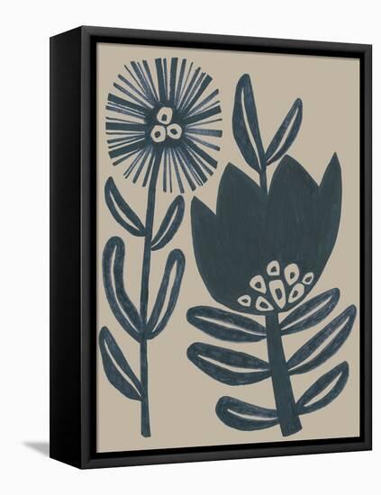 Blockprint Folk Flowers I-June Vess-Framed Stretched Canvas