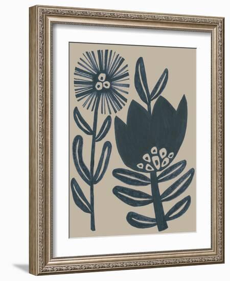 Blockprint Folk Flowers I-June Vess-Framed Art Print