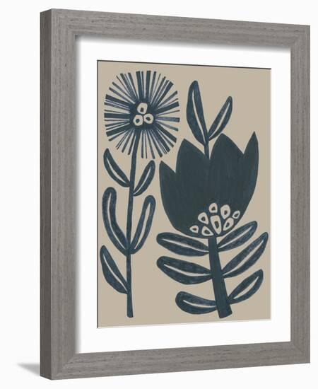 Blockprint Folk Flowers I-June Vess-Framed Art Print