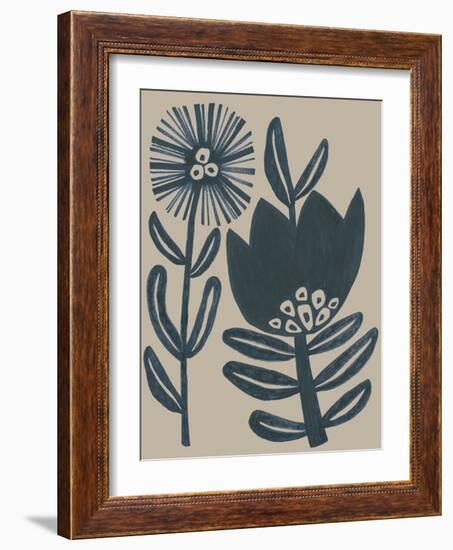 Blockprint Folk Flowers I-June Vess-Framed Art Print