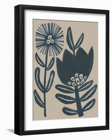 Blockprint Folk Flowers I-June Vess-Framed Art Print