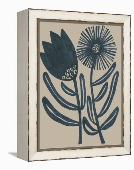 Blockprint Folk Flowers II-June Vess-Framed Stretched Canvas
