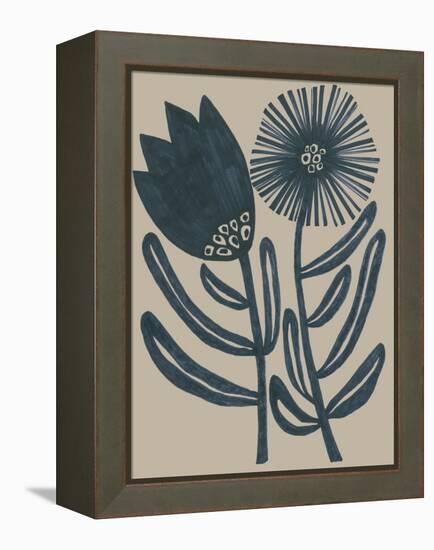 Blockprint Folk Flowers II-June Vess-Framed Stretched Canvas