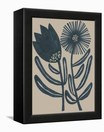 Blockprint Folk Flowers II-June Vess-Framed Stretched Canvas