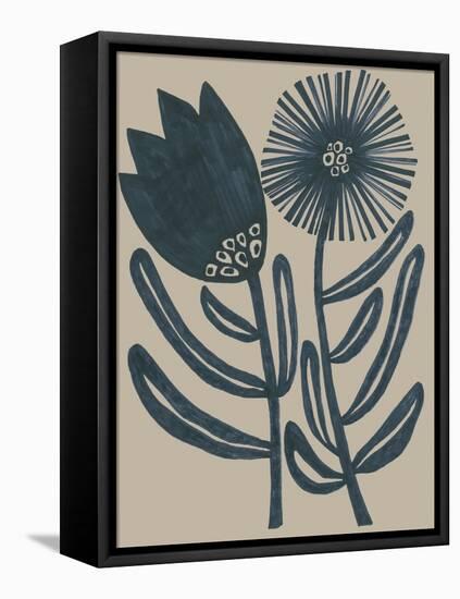 Blockprint Folk Flowers II-June Vess-Framed Stretched Canvas