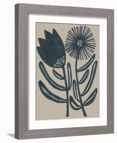 Blockprint Folk Flowers II-June Vess-Framed Art Print