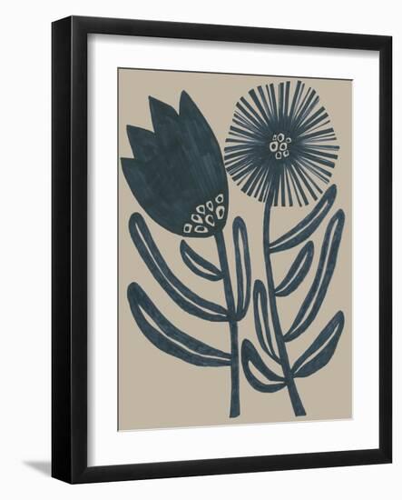 Blockprint Folk Flowers II-June Vess-Framed Art Print