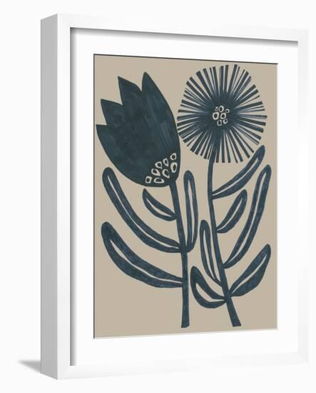 Blockprint Folk Flowers II-June Vess-Framed Art Print