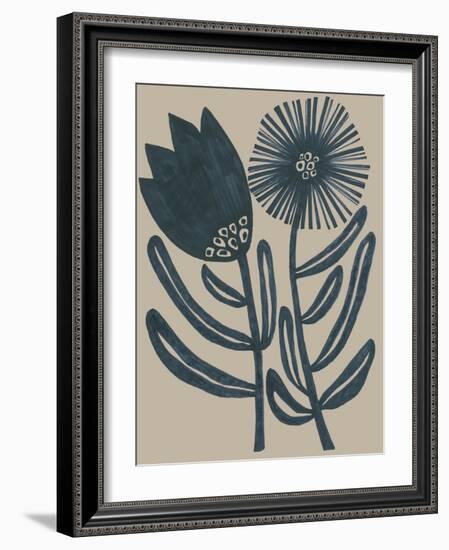 Blockprint Folk Flowers II-June Vess-Framed Art Print