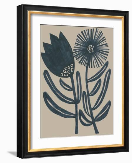 Blockprint Folk Flowers II-June Vess-Framed Art Print