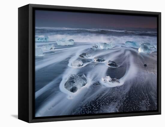 Blocks of Ice on the Black Sand Beach in Southern Iceland-Alex Saberi-Framed Premier Image Canvas