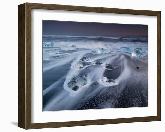 Blocks of Ice on the Black Sand Beach in Southern Iceland-Alex Saberi-Framed Photographic Print