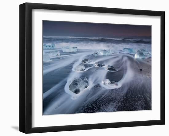 Blocks of Ice on the Black Sand Beach in Southern Iceland-Alex Saberi-Framed Photographic Print