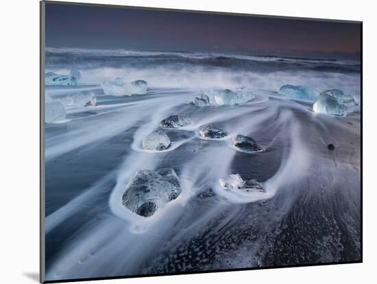 Blocks of Ice on the Black Sand Beach in Southern Iceland-Alex Saberi-Mounted Photographic Print