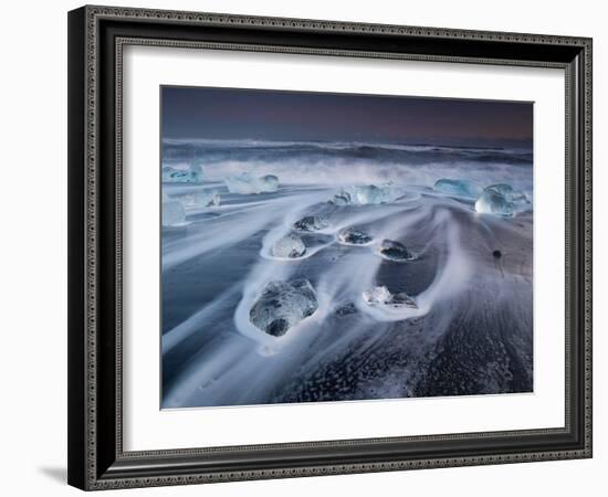 Blocks of Ice on the Black Sand Beach in Southern Iceland-Alex Saberi-Framed Photographic Print