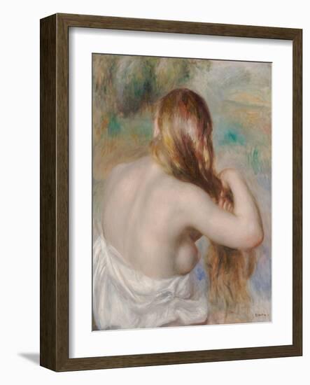 Blonde Braiding Her Hair, 1886 (Oil on Canvas)-Pierre Auguste Renoir-Framed Giclee Print