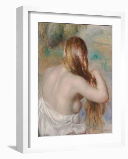 Blonde Braiding Her Hair, 1886 (Oil on Canvas)-Pierre Auguste Renoir-Framed Giclee Print