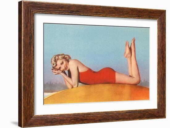 Blonde in Red Bathing Suit-null-Framed Art Print