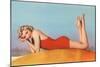 Blonde in Red Bathing Suit-null-Mounted Art Print