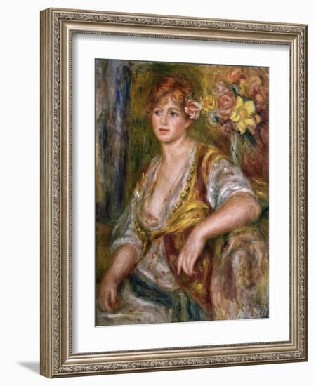 Blonde Woman with a Rose-Pierre-Auguste Renoir-Framed Art Print