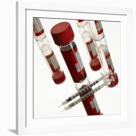 Blood Samples And Syringe-Mark Sykes-Framed Photographic Print