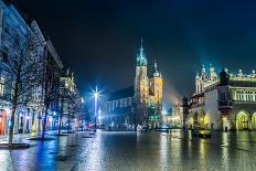 Poland, Krakow. Market Square at Night.-bloodua-Framed Premier Image Canvas