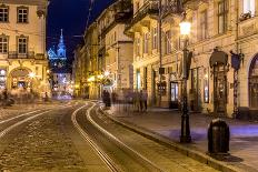 Rynok Square in Lviv at Night-bloodua-Photographic Print