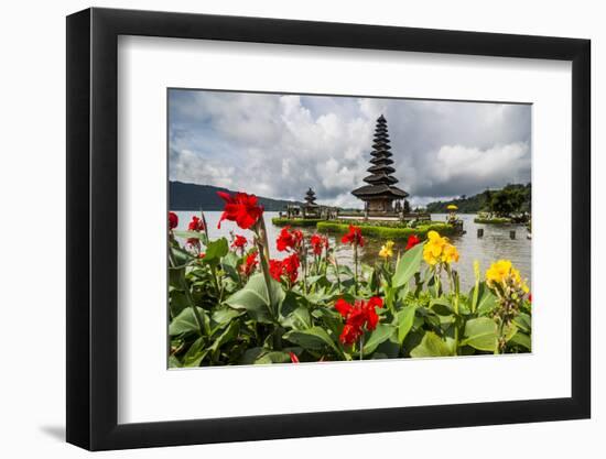Blooming flowers before the Pura Ulun Danu Bratan temple, Bali, Indonesia, Southeast Asia, Asia-Michael Runkel-Framed Photographic Print