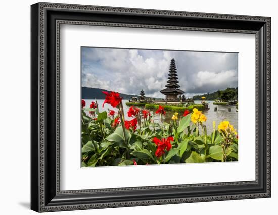 Blooming flowers before the Pura Ulun Danu Bratan temple, Bali, Indonesia, Southeast Asia, Asia-Michael Runkel-Framed Photographic Print