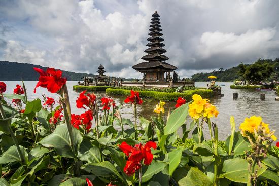 Blooming Flowers Before The Pura Ulun Danu Bratan Temple Bali