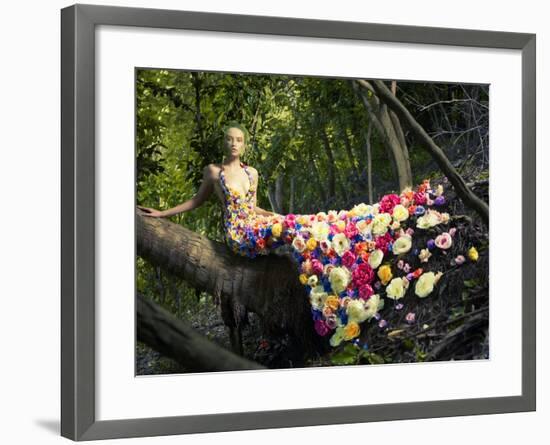 Blooming Gorgeous Lady In A Dress Of Flowers In The Rainforest-George Mayer-Framed Art Print