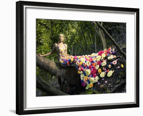 Blooming Gorgeous Lady In A Dress Of Flowers In The Rainforest-George Mayer-Framed Art Print