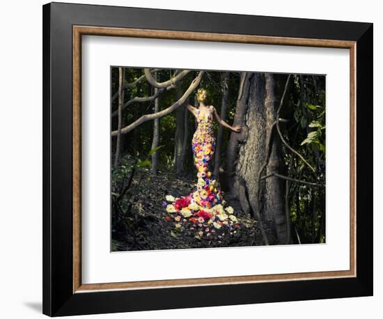 Blooming Gorgeous Lady In A Dress Of Flowers In The Rainforest-George Mayer-Framed Premium Giclee Print