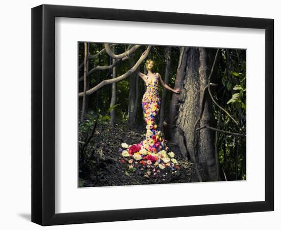 Blooming Gorgeous Lady In A Dress Of Flowers In The Rainforest-George Mayer-Framed Premium Giclee Print