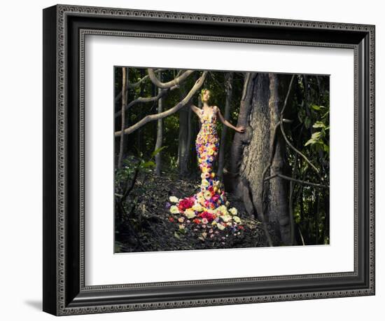 Blooming Gorgeous Lady In A Dress Of Flowers In The Rainforest-George Mayer-Framed Premium Giclee Print