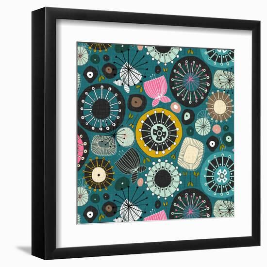 Blooms Teal Sq-Sharon Turner-Framed Art Print