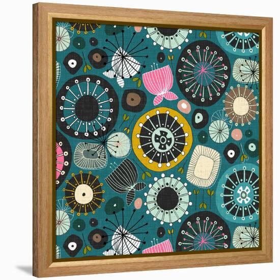 Blooms Teal Sq-Sharon Turner-Framed Stretched Canvas