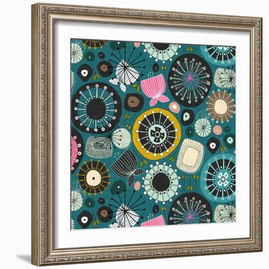 Blooms Teal Sq-Sharon Turner-Framed Art Print