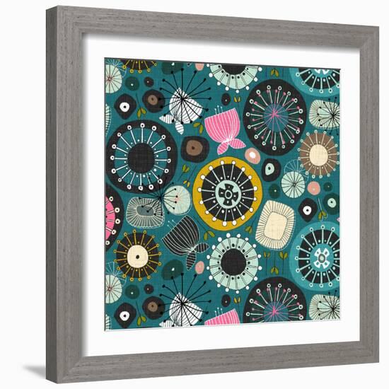 Blooms Teal Sq-Sharon Turner-Framed Art Print