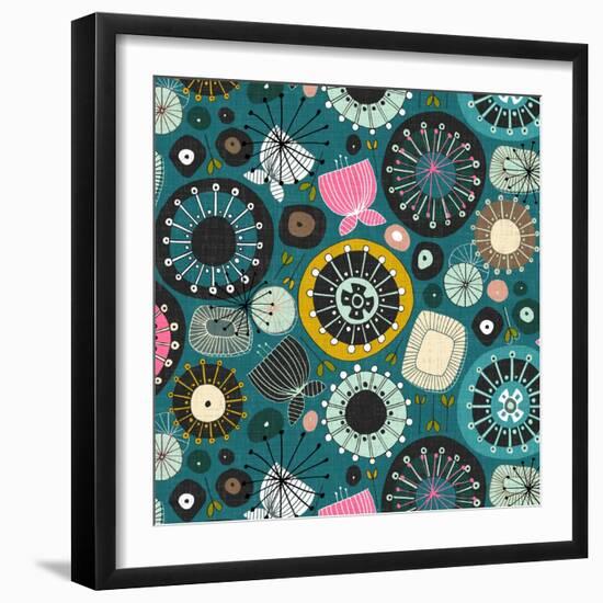 Blooms Teal Sq-Sharon Turner-Framed Art Print