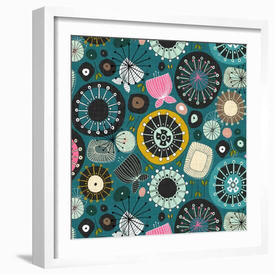 Blooms Teal Sq-Sharon Turner-Framed Art Print